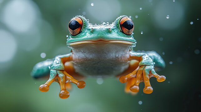 flying frog with a joyful expression as if laughing