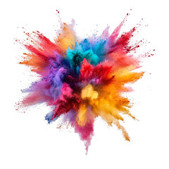 Colorful powder explosions create vibrant patterns on a transparent background during a playful celebration in hues, Colorful Powder Explosions on transparent background