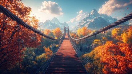 Autumnal Mountain Suspension Bridge