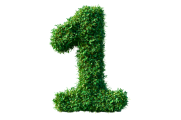 Number one made of lush green grass isolated on transparent background