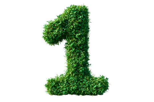 Number one made of lush green grass isolated on transparent background