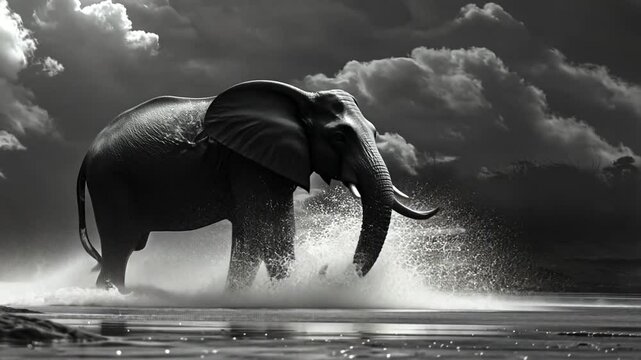 Schwarzwei&szlig;-Aufnahme eines Elefanten in der Savanne