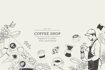 Vintage Coffee Sketches for Cards and Packaging. nostalgic coffee shop illustration, perfect for café promotions, posters, and social media visuals.