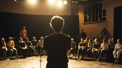 Young Man Performing on Stage, Center Stage Spotlight on a Talented Performer