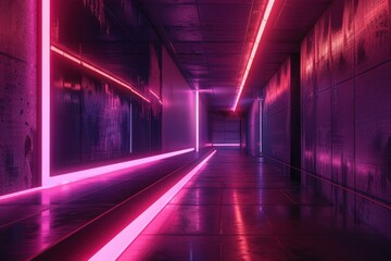 Neon-lit corridor exploration futuristic architecture digital art urban artistic vision