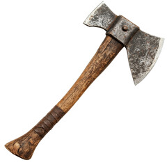 Rustic Handcrafted Axe with Wooden Handle and Shiny Blade Surface