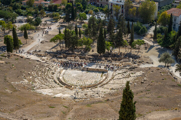 Ancient Theatre of Dionysus in Acropolis of Athens, in Greece