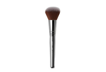 Elegant silver makeup brush with soft bristles, isolated on a background.
