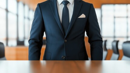 Professional Businessman in Dark Suit at Modern Conference Room