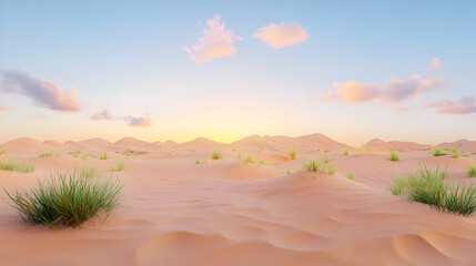 Fototapeta premium Pastel Sunset Over Sandy Desert Landscape