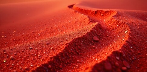 Intricate, red sand trail;evenly packed, subtle textures, summer, orange