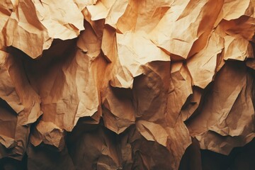 Fototapeta premium Intricate forms and textures of crumpled brown paper with depth