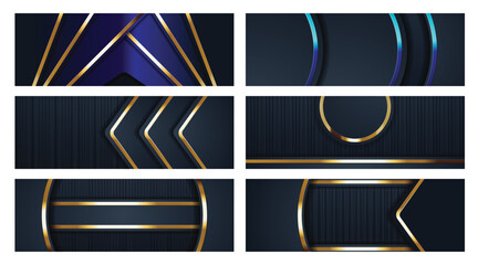 Dark blue gold banner set, textured background, digital design, web template