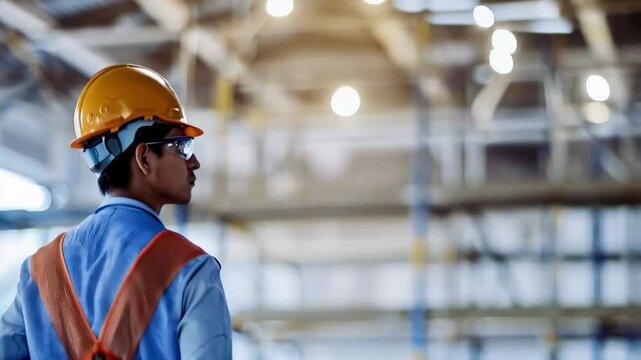 Engineers wearing protective safety gear carefully examining structural details during building development, analyzing project progress with professional expertise
