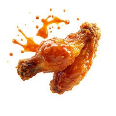 Crispy Chicken Wing Dipped in Vibrant Buffalo Sauce Isolated on Transparent Background