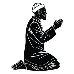a black silhouette of a muslim man in traditional vector