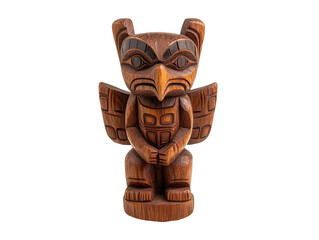 Miniature Wooden Totem Pole with Detailed Carvings, Isolated on Transparent background for Artistic Display and Decor