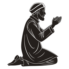 a black silhouette of a muslim man in traditional vector