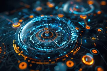 Nanomachine swarm control interface microscopic view digital art abstract technology