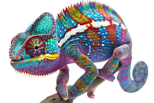 Stunning panther chameleon exhibiting its vibrant palette isolated on transparent background - Powered by Adobe