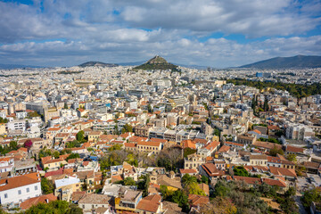 Obraz premium Panoramic view of Athens from Acropolis, Greece. Athens Cityscape, Plaka and Skyline in Greece, Europe