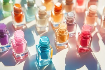 Collection of neutral earth-toned nail polishes in bottles