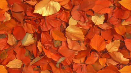 Vibrant autumn leaves create a seamless texture of red, orange, and yellow hues in a rich organic layer
