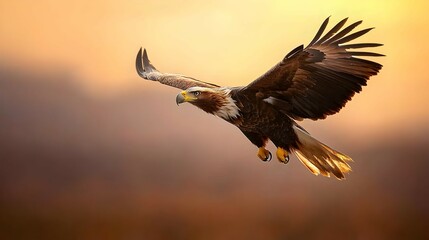 Obraz premium Majestic Brown Eagle Soaring at Sunset