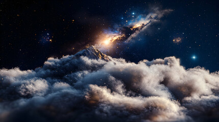Fototapeta premium A Majestic Mountain Emerges Into a Beautiful Starry Universe