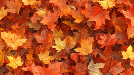 Vibrant autumn leaves form a seamless texture of scattered organic layers in hues of red, orange, and yellow
