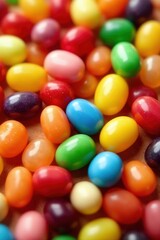 A pile of assorted jelly beans, various shapes and sizes, many, candy background