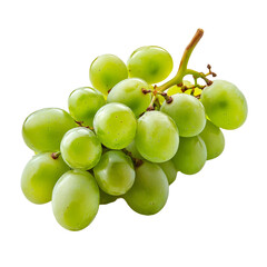 Fresh green grapes displayed on a transparent background, showcasing their natural shine and juiciness, Green grapes isolated on transparent background