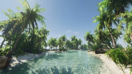 Tropical lagoon, palm trees, pristine beach, idyllic scenery