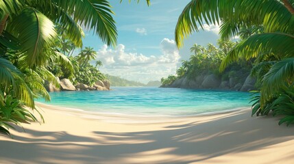 A beautiful tropical beach scene with sand and palm trees