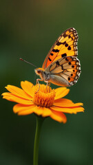 Obraz premium butterfly sits orange flower intricate patterns visible delicate
