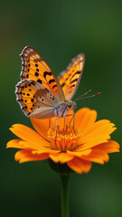 Obraz premium butterfly sits orange flower intricate patterns visible delicate