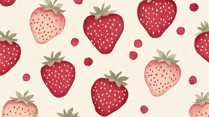 Strawberry repeat pattern on beige background for product wrap, textiles, or food blog design