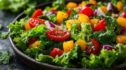 tossed salad with a mix of leafy greens and colorful veggies