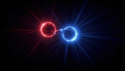 Two luminous balls, blue and red, symmetrically placed on a black background, symbolize 2 teams