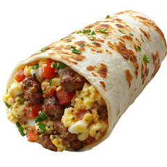 A Breakfast Burrito Stuffed with Scrambled Eggs Sausage Isolated on Transparent Background