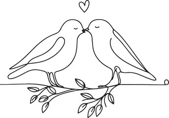 Romantic Bird Line Drawing – Vector Art of Love on a Branch