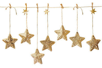 Golden Star Garland. Celebration And Party Decor. Christmas Ornament On White Background.