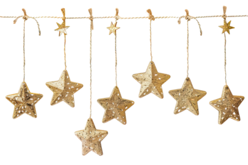 Golden Star Garland. Celebration And Party Decor. Christmas Ornament On White Background.