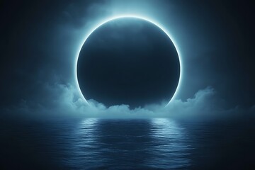 Celestial Sphere Over the Ocean, Mystic Waterscape with Glowing Orbit