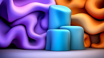 Obraz premium Abstract Composition of Colorful Shapes and Layers in Blue, Purple, and Orange Tones for Creative Backgrounds and Design Elements