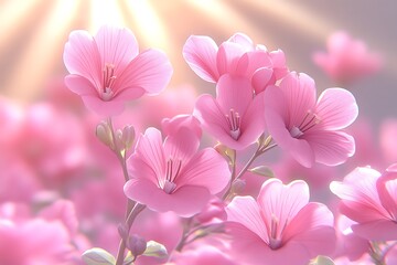 Fototapeta premium Delicate pink blossoms under radiant light in a dreamy setting