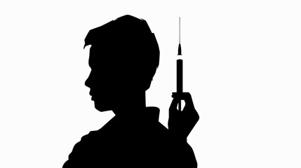 Silhouette of person holding a syringe on white background