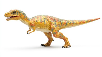 Obraz premium Yellow And Orange Dinosaur Toy On White Background
