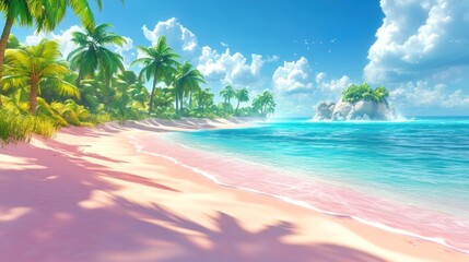 Obraz premium A Beautiful Tropical Beach Scene With Clear Blue Ocean Water