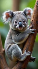 Obraz premium koala bear clings tree branch natural habitat showcasing cute adorable